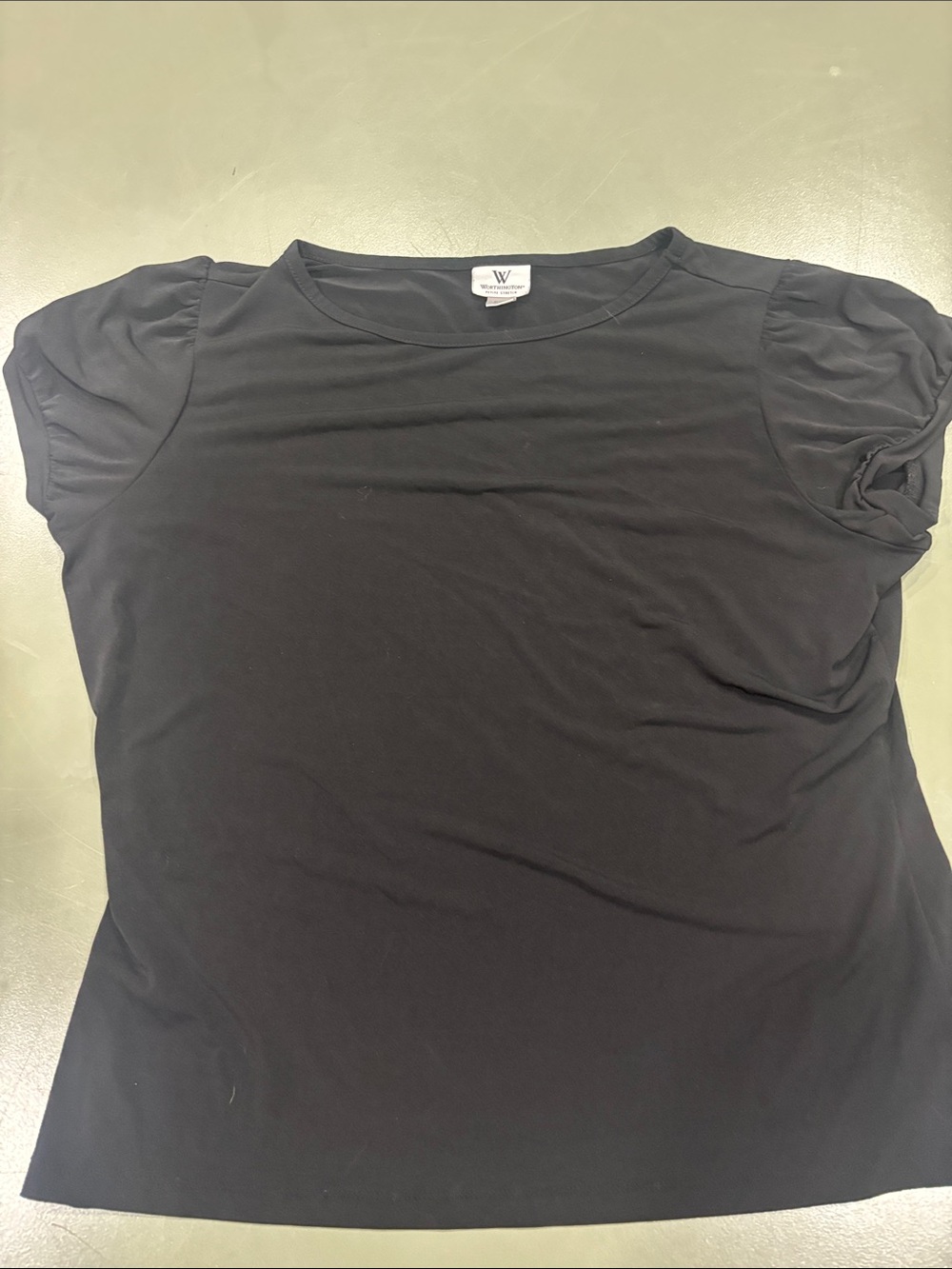 Worthington Black Short Sleeve Crewneck Top with Puff Sleeves